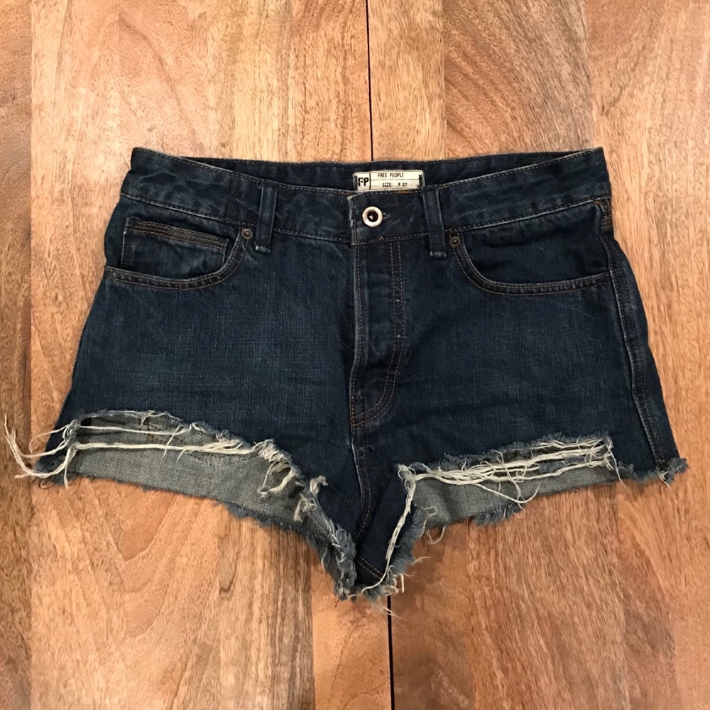 Free People Dark Distressed High Waisted Short